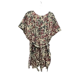 Poncho Top Apron Handmade Women XL 1X 2X Birds Floral Vintage Attached Tie Belt - Picture 1 of 9