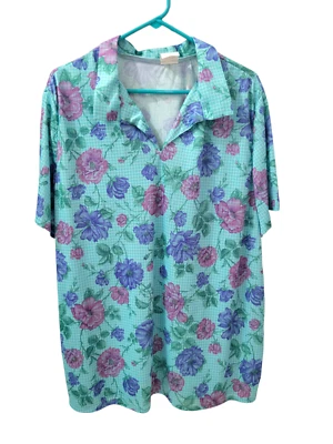 Haband! Top Polo Pull Over Manga Corta Azul Rosa Floral Enrejado Mujer Talla 3XL Foto 1 de 4
