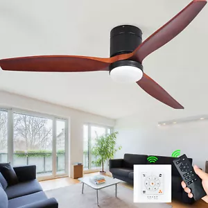52" & 60" Ceiling Fan Light Flush Mount 3 Wood Blades 6-Speed + Remote Control - Picture 1 of 17