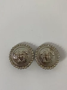 Vtg GIANNI VERSACE LARGE SILVER MEDUSA CRYSTAL CLIP EARRINGS - Picture 1 of 6