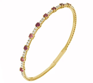 1.50ct Natural Round Diamond 14k Yellow Gold Ruby Anniversary Valentine Bracelet - Picture 1 of 3