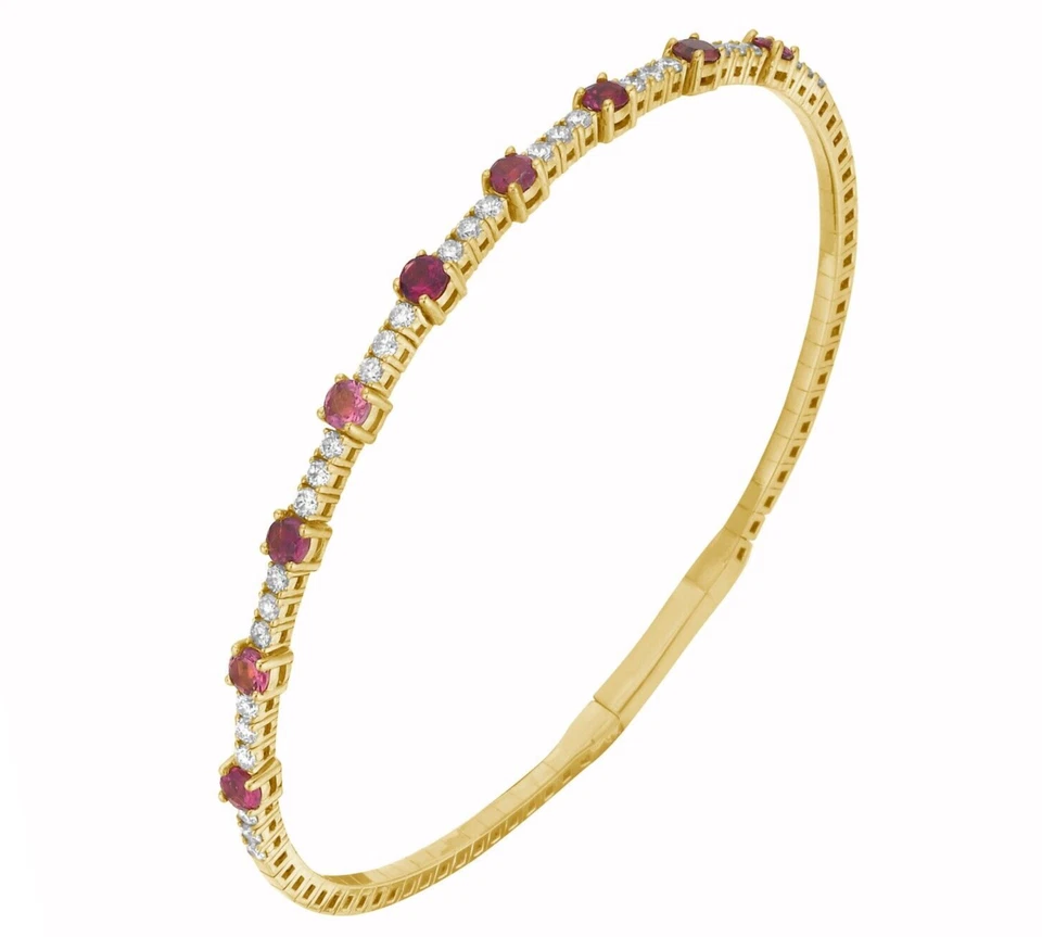 3.75ct Natural Round Diamond 14k Yellow Gold Ruby Anniversary Valentine Bracelet - Image 1 of 3