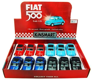 FIAT 500 W/ SUNRROOF DIECAST CAR BOX OF 12 1/24 SCALE DIECAST CARS, ASSORTED - Picture 1 of 4