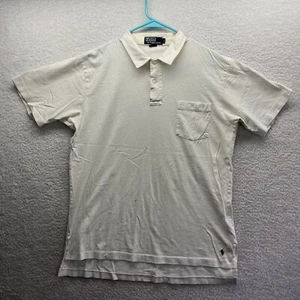 Ralph Lauren Polo Shirt Mens Large White Single Stitch Preppy Thrashed Vintage - Picture 1 of 23