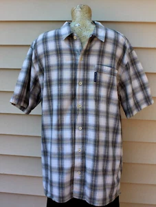Columbia Short Sleeve Shirt Men's L Blue Gray White Plaid 100% Cotton - Picture 1 of 3
