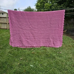Vintage Crochet Knit Afghan Blanket Throw 52" X 70" Pink - Picture 1 of 4