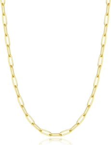 Italian Real 14K Gold Paperclip Chain Necklace for Women, 3/4/5Mm World'S Top Cr - Picture 1 of 5
