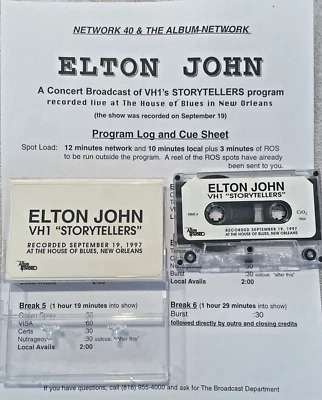 Elton John VH1 Storytellers Album Network Radio show on cassette with Cue, 1997 - Image 1 of 4