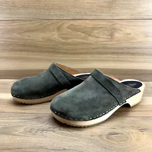 Swedish Hasbeens Womens Clogs 7.5 8 EU 38 Evergreen Suede Stapled Husband Wooden - Picture 1 of 10