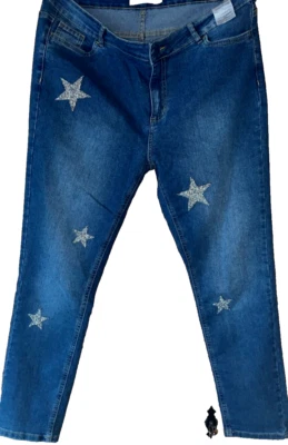 JEANS  mit GLITZERSTERNEN  - blue denim  Gr. 44  used look - Bild 1 von 4