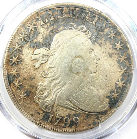 1799 Draped Bust Silver Dollar $1 Coin - Certified PCGS VF Detail - Rare Coin Cover