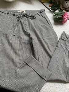 VANESSA BRUNO Striped 100% cotton pants Button Fly Tie Waist Side Pockets eu 40 - Picture 1 of 12