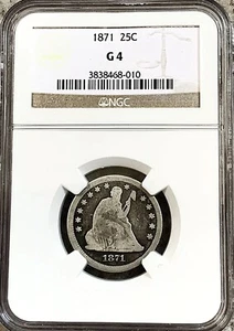 1871 Seated Liberty Quarter Silver KEY Date LOW Mintage 118,000 G +  good NGC G4 - Picture 1 of 2