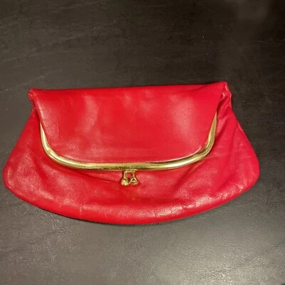 Vintage Red Clutch Bag Purse 1970s Rich Red Retro - Image 1 of 4