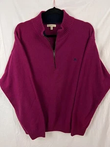 Men’s Medium Burberry London Burgundy/Red Zip 100% Wool Pullover Sweater - Picture 1 of 5