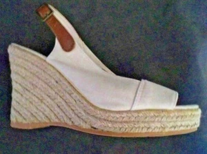 Fiore Woman's Cream Canvas Sandals - Open Toe - 4 Inch Heel - Size uk 6 - eu 39 - Picture 1 of 8