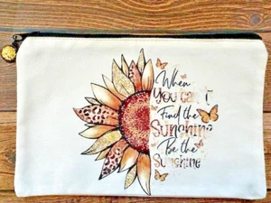 Small Canvas Accessory Pouch Zipper Portable Ivory Sunflower Sunshine RTS - Picture 1 of 1