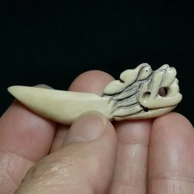 Old Chinese Tibet Hand Carved two-sided dragon loong Statue Necklace Pendant - Image 1 of 4