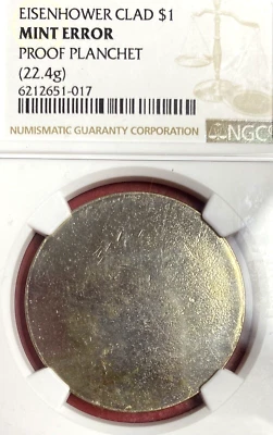 IKE DOLLAR CLAD PROOF BLANK PLANCHET MINT ERROR NGC! - Image 1 of 3