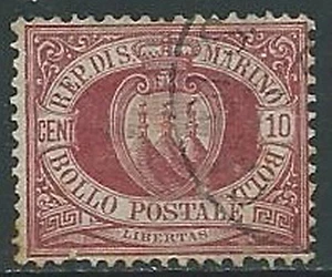 1894-99 SAN MARINO USATO STEMMA 10 CENT - M17-3 - Picture 1 of 1