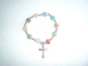 Elastic bracelet, silver and crystal liked beads - Picture 1 of 9