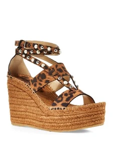 JIMMY CHOO Womens Brown Leopard Print 2" Platform Danica Wedge Shoes 37.5 - Picture 1 of 11