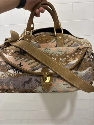 VTG  French Luggage Countryside & Unicorn Suede Tapestry Briefcase Carry On Bag - Image 1 of 4