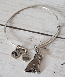 2018 Alex & Ani Silver Tone Crystal Dog Charm Expandable Bracelet - Picture 1 of 4