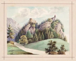 Castello Karlstein San Pancrazio Bad Reichenhall Baviera disegno acquerello Leifer 1850 - Foto 1 di 1