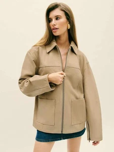 Reformation Veda Bennett Leather Bomber Jacket RRP £660. - Picture 1 of 20