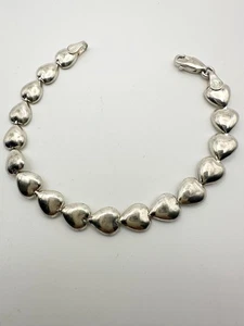 925 Italien Sterlingsilber aufgeblähtes Herz Armband 7 Zoll - Bild 1 von 7