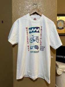 Vintage 80s 1989 Bud Light Triathlon T Shirt Monterey Bay USA Ironman Large Rare - Bild 1 von 5