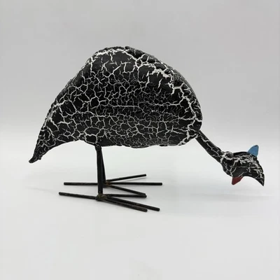 Guinea Fowl Bird Figurine Recycled Metal Art Sculpture Decor 6.5” Tall 10” Long - Image 1 of 4