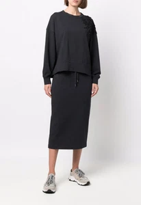 Brunello Cucinelli Midi Skirt Cotton Drawstring Charcoal Gray Size XXL 34Wx32L - Picture 1 of 11