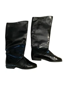 Vintage Cougar Women’s Black Tall Boots Size 6 Canada Retro 80s Faux Patent - Picture 1 of 6