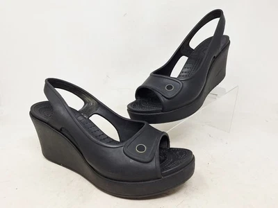 Sandalias de cuña Crocs Havana negras para mujer talla 8 Foto 1 de 4