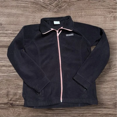Columbia Black with Pink Full Zipper Fleece Jacket Pockets No Hood Youth Size L - Image 1 of 4
