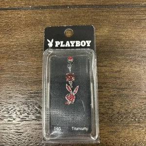 Playboy Bunny 14G Belly Button Ring Dangle Pendant Titanium Red Stone - Picture 1 of 3