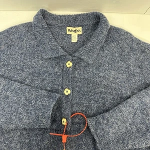 Winona VTG Womans Wool Blend Blue Knit Mid Length Cardigan Button Up USA L READ - Picture 1 of 13