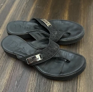 Christian Dior 2005 Trotter Flip-Flop Sandals Black Size 37 - Picture 1 of 12