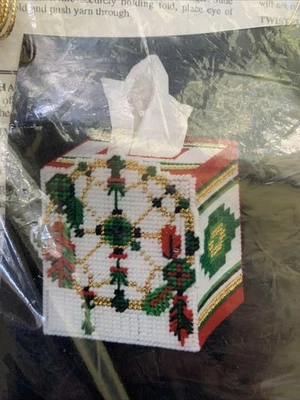 Christmas Dream Catcher Tissue Box Plastic Canvas Needlepoint Kit NIP - Image 1 of 4