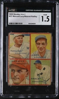 Goudey R321 1935 4 en 1 #32 Bump Hadley/Lyn Lary/Heinie Manush/Monte Weaver CGC  Foto 1 de 2