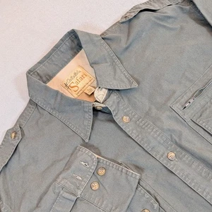 Cabelas Safari Series Men's Size Large Shirt Green Cotton Safari Double Pocket - Picture 1 of 8