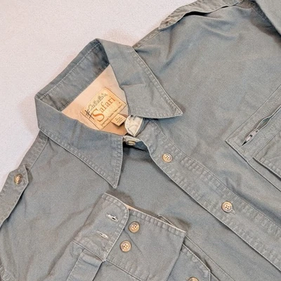 Cabelas Safari Series Men's Size Large Shirt Green Cotton Safari Double Pocket - Image 1 of 4