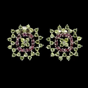 925 Pendientes de Plata de Ley Redondo Peridoto Rodolita Gema Natural Jewelry - Imagen 1 de 13