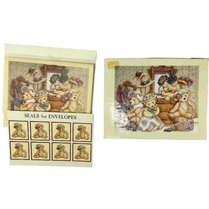 Vintage 1993 Lang Deluxe Notecards HATS FOR TEDDY Art by Nita Showers 16ct NIB - Picture 1 of 4