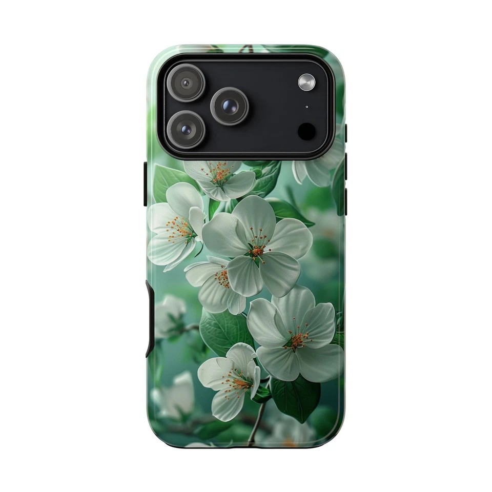 Phone Ink Case for iPhone / Galaxy / Pixel – Peaceful White Green Flower - Image 1 of 1