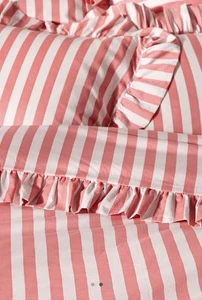 ANTHROPOLOGIE Cotton Cottage Ruffle Duvet King Pink Stripe Boho French Country - Bild 1 von 8