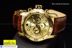 Orologio Uomo Invicta PRO DIVER 48mm Oro Cronografo Quadrante Quarzo Cinturino Pelle - Foto 1 di 8