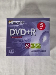 Memorex DVD+R Blank DVDs 5 Pack Recordable for PC Home Video Recorders - Picture 1 of 6